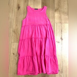 Francesca Bettini Hot Pink Sleeveless Shift Tiered Dress Size Large 100% Linen